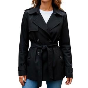 LONDON FOG Womens (M) Black Lightweight All-Weather Trench Coat Water-Resistant